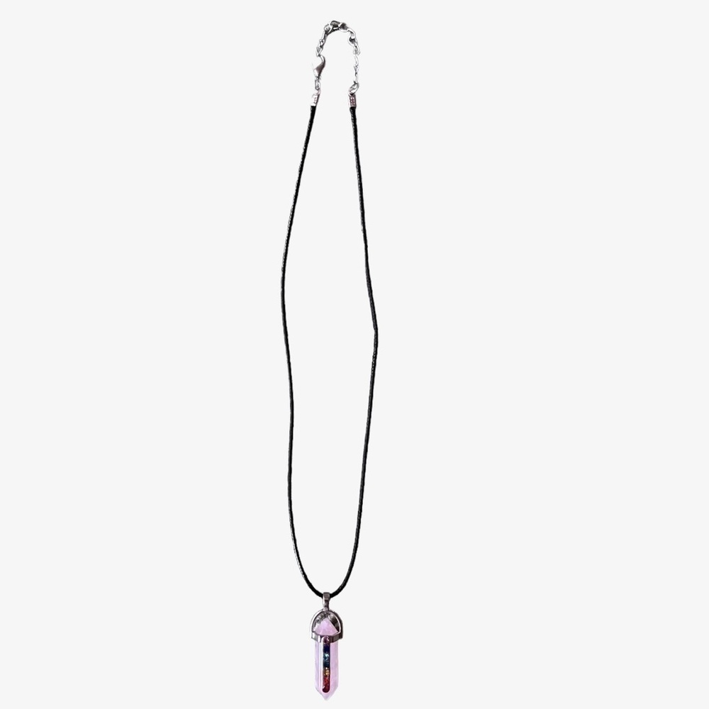 New Rose Quartz Crystal Chakra Pendant on Black Chain - Picture 3 of 3